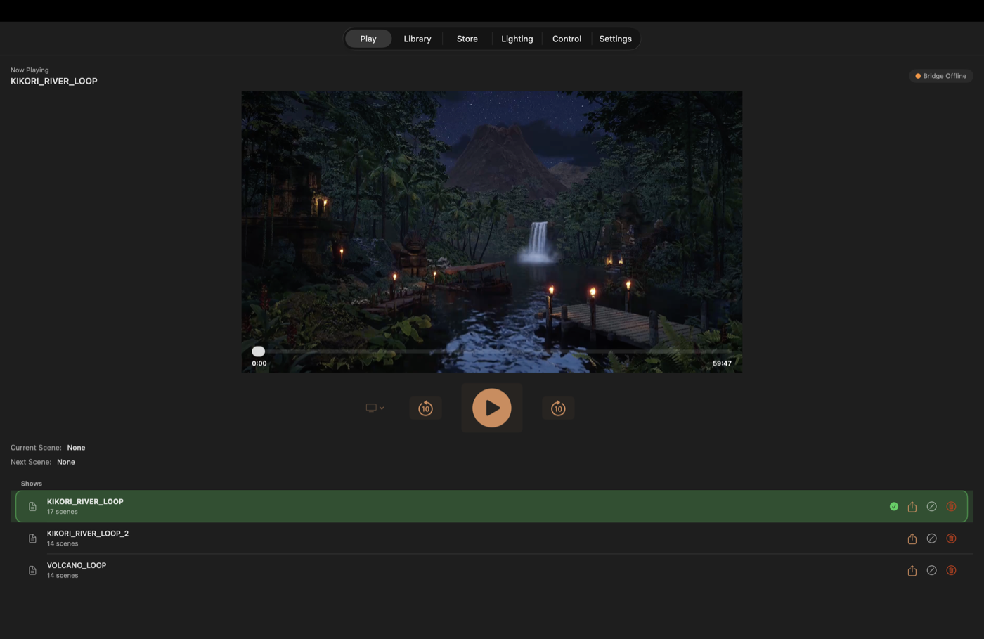 LumaDeck Play tab full-screen playback